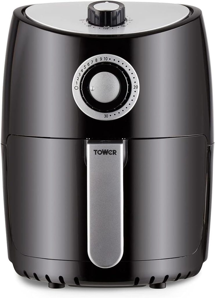 Tower T17023 Vortx Manual Air Fryer Oven with Rapid Air Circulation and 30 Min Timer, 2.2 Litre, Black