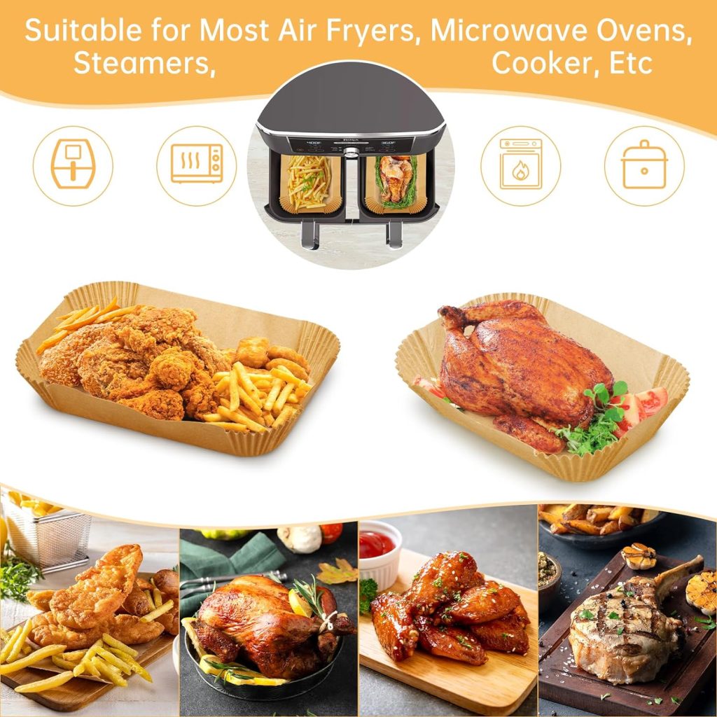 120PCS Air Fryer Liners for Ninja Dual, HAUSPROFI Air Fryer AF300UK AF400UK Accessories, Compatible with Ninja, Salter, Tower and Other Dual Zone Air Fryer, 7.3in Rectangle