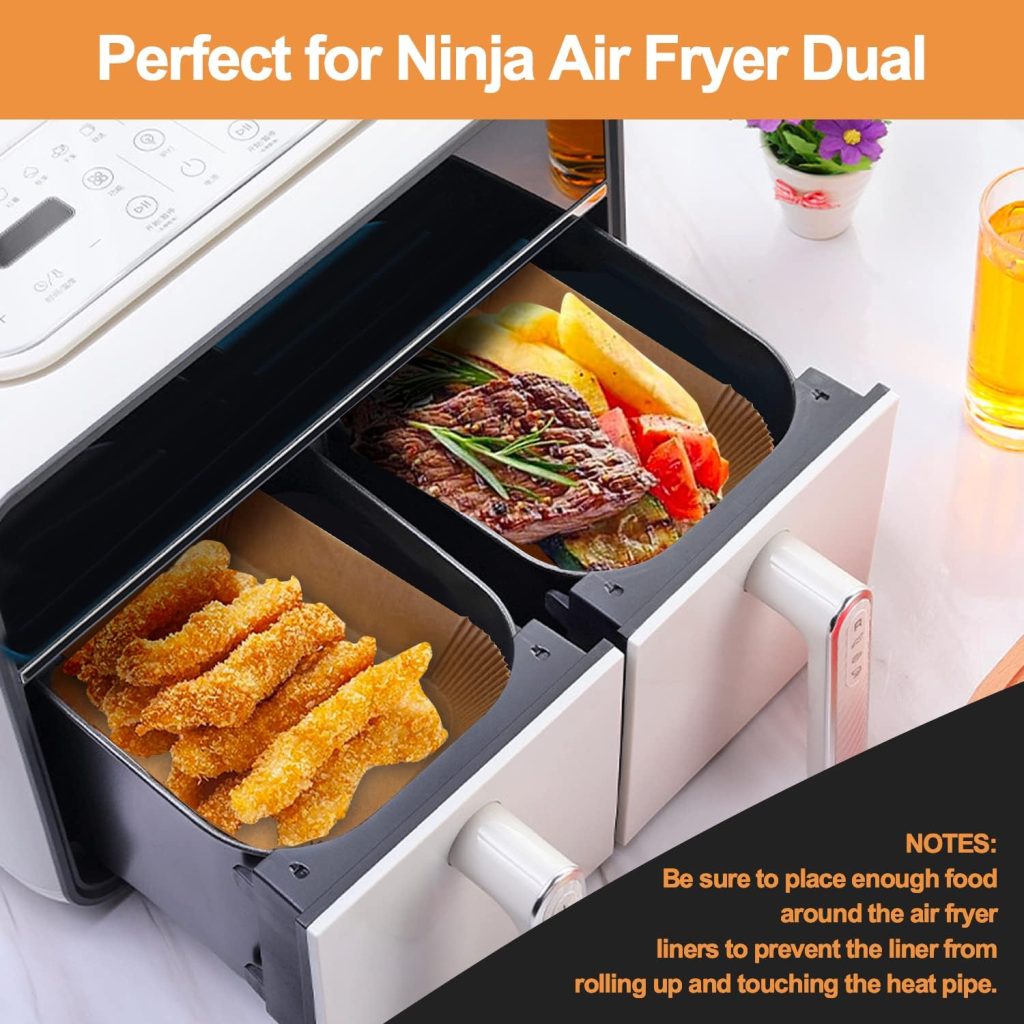 130PC Air Fryer Liners, FEEZOM Ninja Air Fryer Liners for Ninja Air Fryer Dual, Disposable Air Fryer Accessories Paper Liners for Ninja AF300UK AF400UK, Salter, Tower and Other Dual Zone Air Fryer