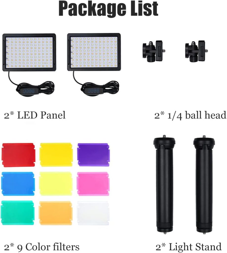 2Packs LED Video Light Kit with Adjustable Tripod Stands,Dimmable 10000K USB Video Photography Streaming Lighting with 9 Color Filters for Low-Angle Studio Shooting,Video Recording Conference YouTube