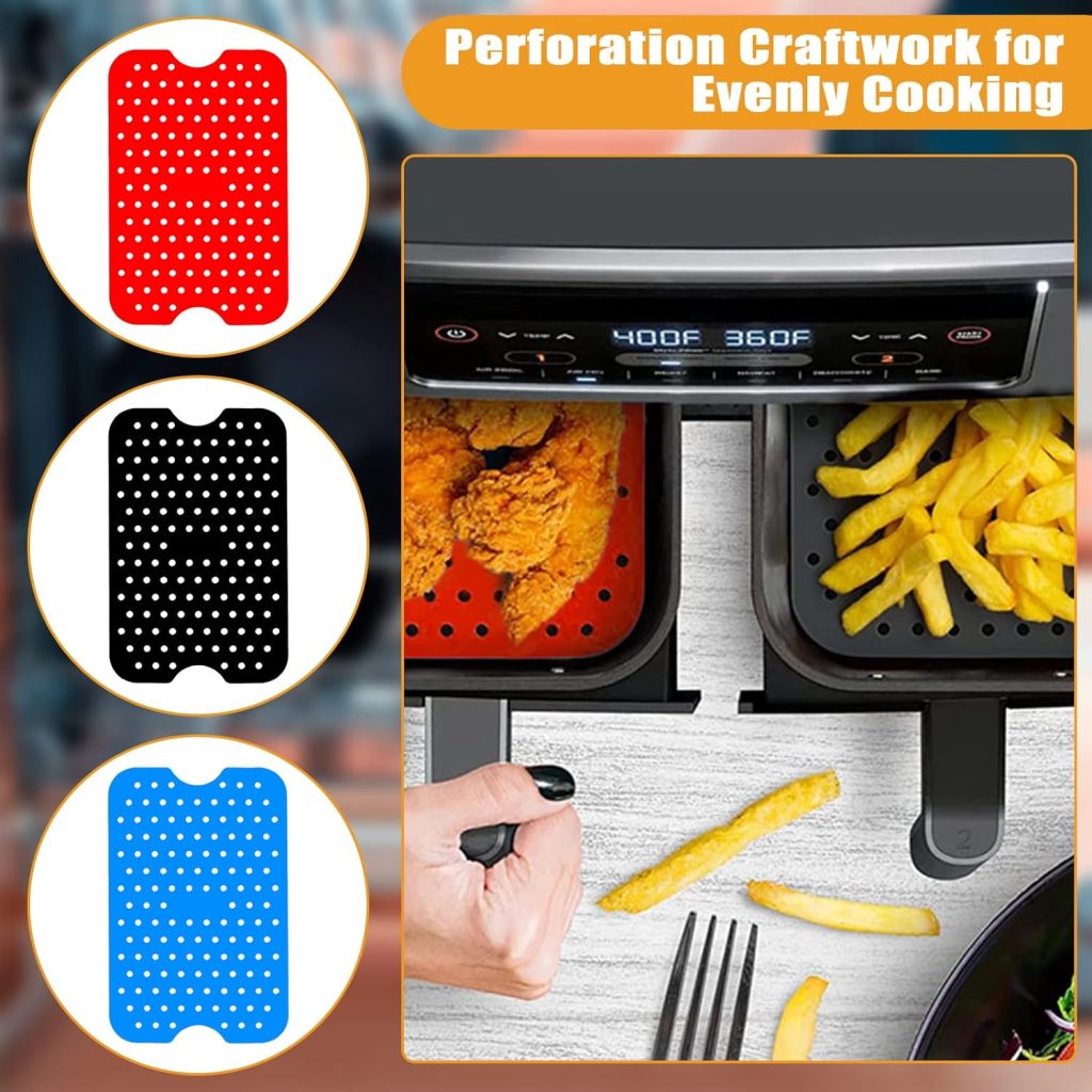 4 Pack Tower Air Fryer Accessories，SPOKKI 5.1 x7.87 Silicone Reusable Double Basket Air Fryer Liners Hot Pads for Multifunction Kitchen Accessories