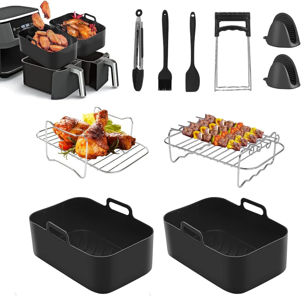 Air Fryer Accessories, 14 Pcs for Ninja Foodi AF300UK, AF400UK  Other 7.6L-9.5L Dual Zone Air Fryers, Including Silicone Air Fryer Liners, Grill, Glove, Spatula, Brush, Clip, Silicone Tong