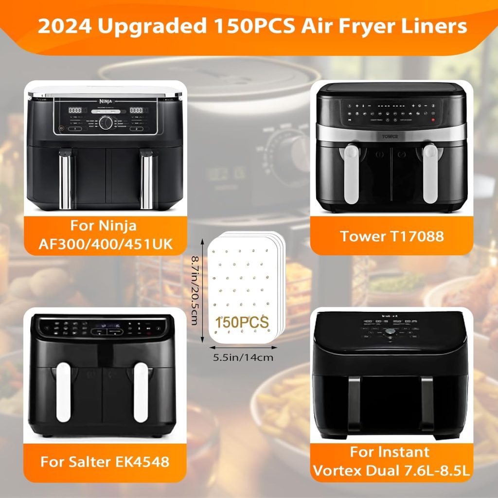 Air Fryer Accessories, 9pcs Ninja Air Fryer Accessories for Ninja AF400UK  AF451UK  Tower T17088, Including Silicone Air Fryer Liner, Racks, Gloves, Cheat Sheet etc, Compatible with Oven Microwave