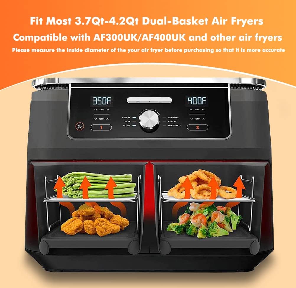 Air Fryer Accessories, Set of 9 Fit for Ninja Dual Air Fryer AF300UK, AF400UK  Most 7.6L - 9.5L Dual Zone Air Fryers, Include Cake  Pizza Pan, Rack, Skewer Rack, Egg Bite Mold, etc