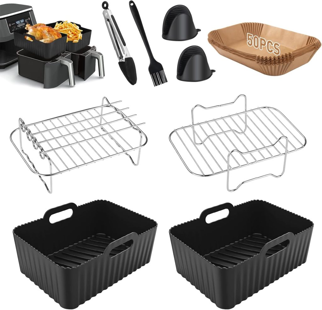 Air Fryer Accessories, Set of 9 for Ninja AF300/400/451UK Tower T17088 Including Silicone Air Fryer Liner  Racks  Paper Lining etc Dual Air Fryer Accessories, Compatible with Oven, Microwave