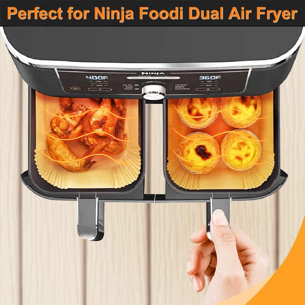 Air Fryer Liners for Ninja Dual, 100PCS Disposable Air Fryer Parchment Paper Liners, Air Fryer AF300UK AF400UK Accessories,Compatible with Ninja, Salter and Other Dual Zone Air Fryer