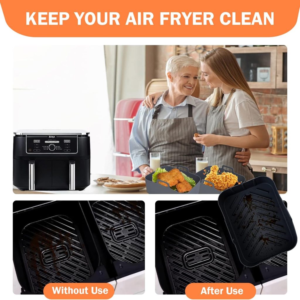 Air Fryer Liners Silicone for Ninja Flexi Drawer Air Fryer, AF500UK Accessories Reusable Air Fryer Accessories Large Air Fryer Inserts, 1X10.4L and 2x5.2L (3 Packs- Black)