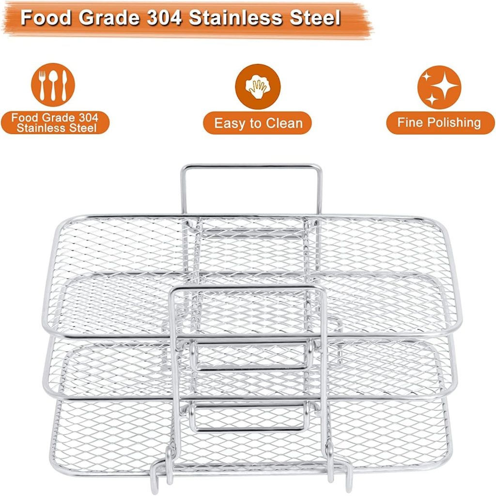 Air Fryer Rack Compatible with Ninja/Tower Dual Air Fryer, AF300UK AF400UK Air Fryer Accessories Gekufa 304 Stainless Steel Multilayer Rack for Instant Salter Dual Air Fryer with Oil Brush