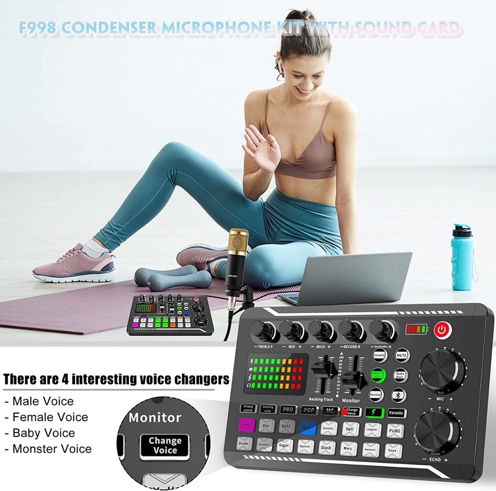ALLWIN Streaming Microphone, Podcast Starter Kit USB Cardioid Condenser Soundboard Audio Mixer Kit With Sound Card Bundle for Streaming/Podcasting/Recording, Suitable for PC/Laptop/Phone/Pad