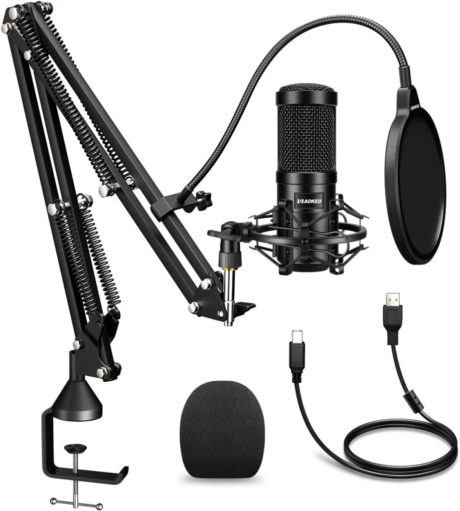 Aokeo AK-60 192kHZ/24bit USB Streaming Podcast PC Microphone with Arm Stand, Shock Mount, Pop Filter, Foam Cover, for Youtuber, Karaoke,Recording