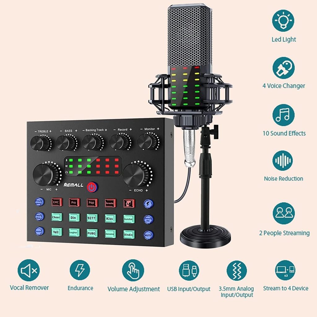 APEUNWOM Podcast Equipment Bundle, Condenser Microphone Bundle BM-800 Microphone Kit DJ Mixer Audio Interface Streaming Live Sound Card Mic Game PC