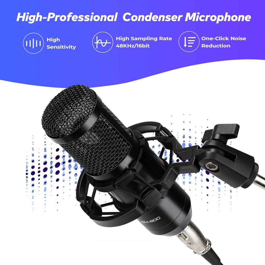 Asmuse Condenser Microphone Bundle BM-800 Streaming Equipment Mic Kit with Live Sound Card, Adjustable Mic Stand and Metal Shock Mount Podcast Microphone Kit for Recording/Broadcasting/Streaming