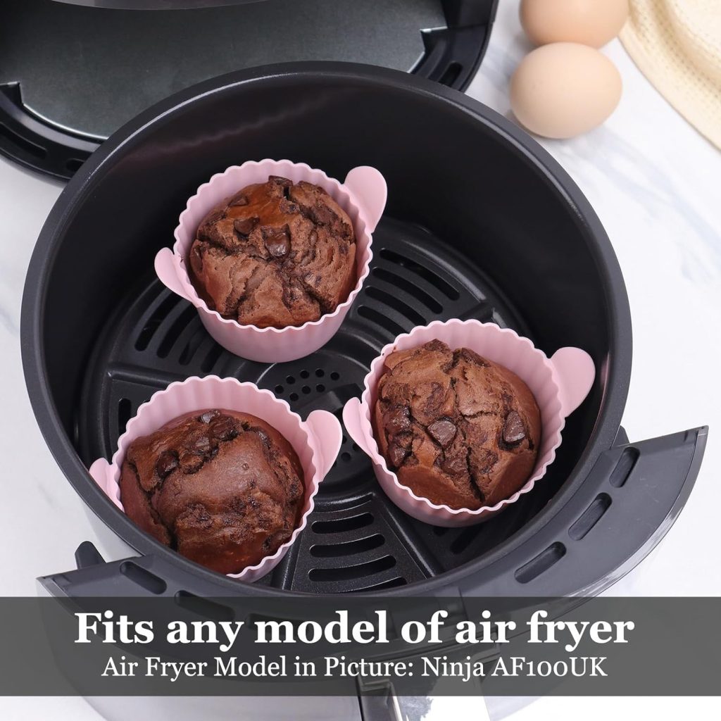 Bakecat Ramekins for Air Fryer, Large Muffin Cases for Air Fryer, Air Fryer Egg Mould (Pack of 6), Black