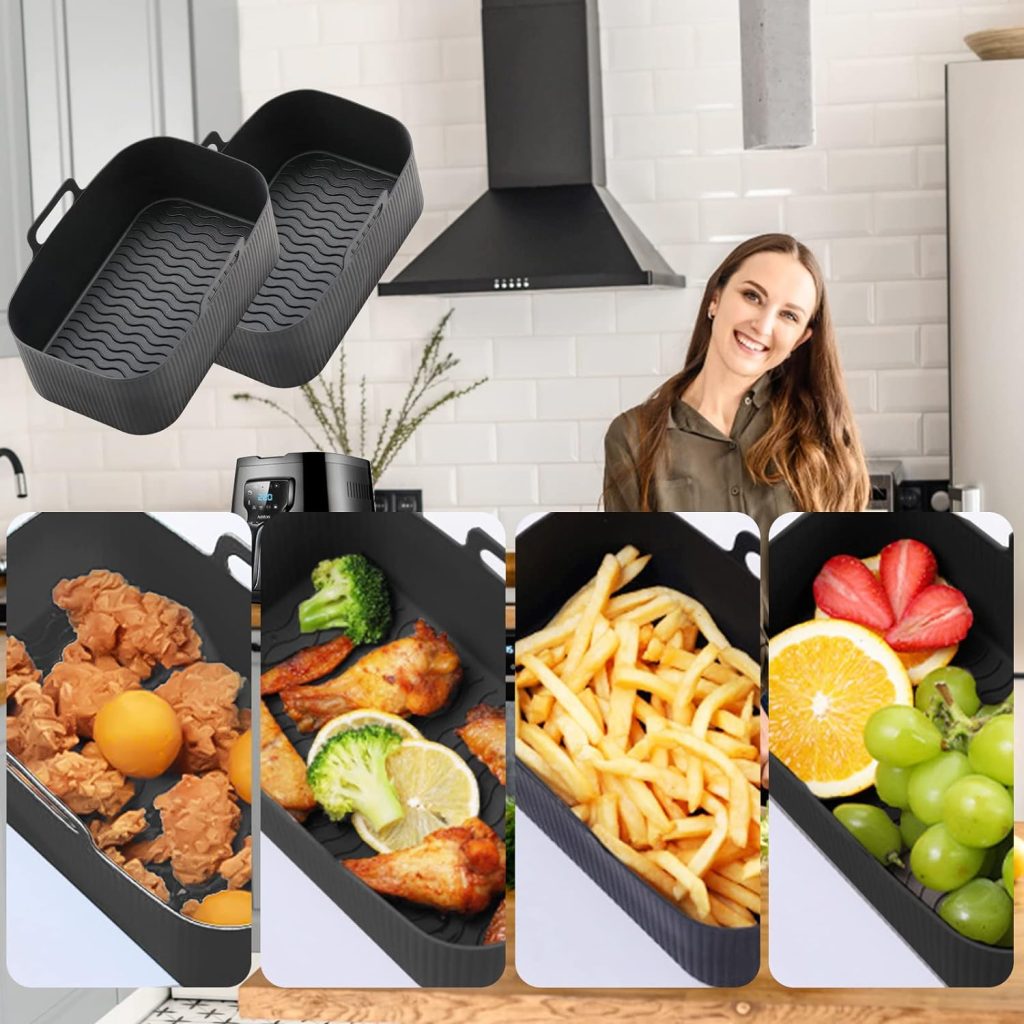 CNMTCCO Silicone Air Fryer Liners for Ninja Dual Air Fryer, 2 Pack Air Fryer Silicone Liner for Ninja Air Fryer Accessories, Airfryer Accessories Airfryer Liners for Ninja Dual (L)