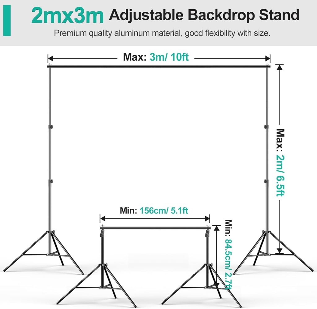 EMART Green Screen Backdrop with Stand Kit,2 x 3m/ 7 x 10ft Photography Background Support Stand with 6 x 9 100% Cotton Muslin Chromakey Greenscreen for Photo Video Studio YouTube Streaming Equipment