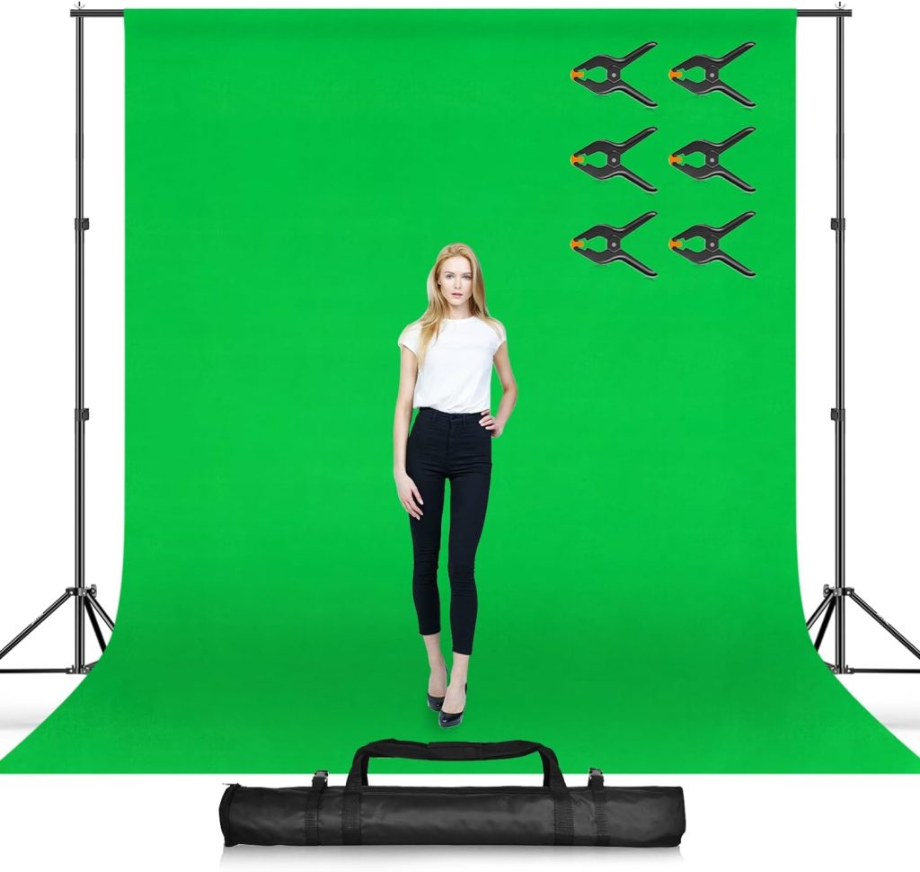 EMART Green Screen Backdrop with Stand Kit,2 x 3m/ 7 x 10ft Photography Background Support Stand with 6 x 9 100% Cotton Muslin Chromakey Greenscreen for Photo Video Studio YouTube Streaming Equipment