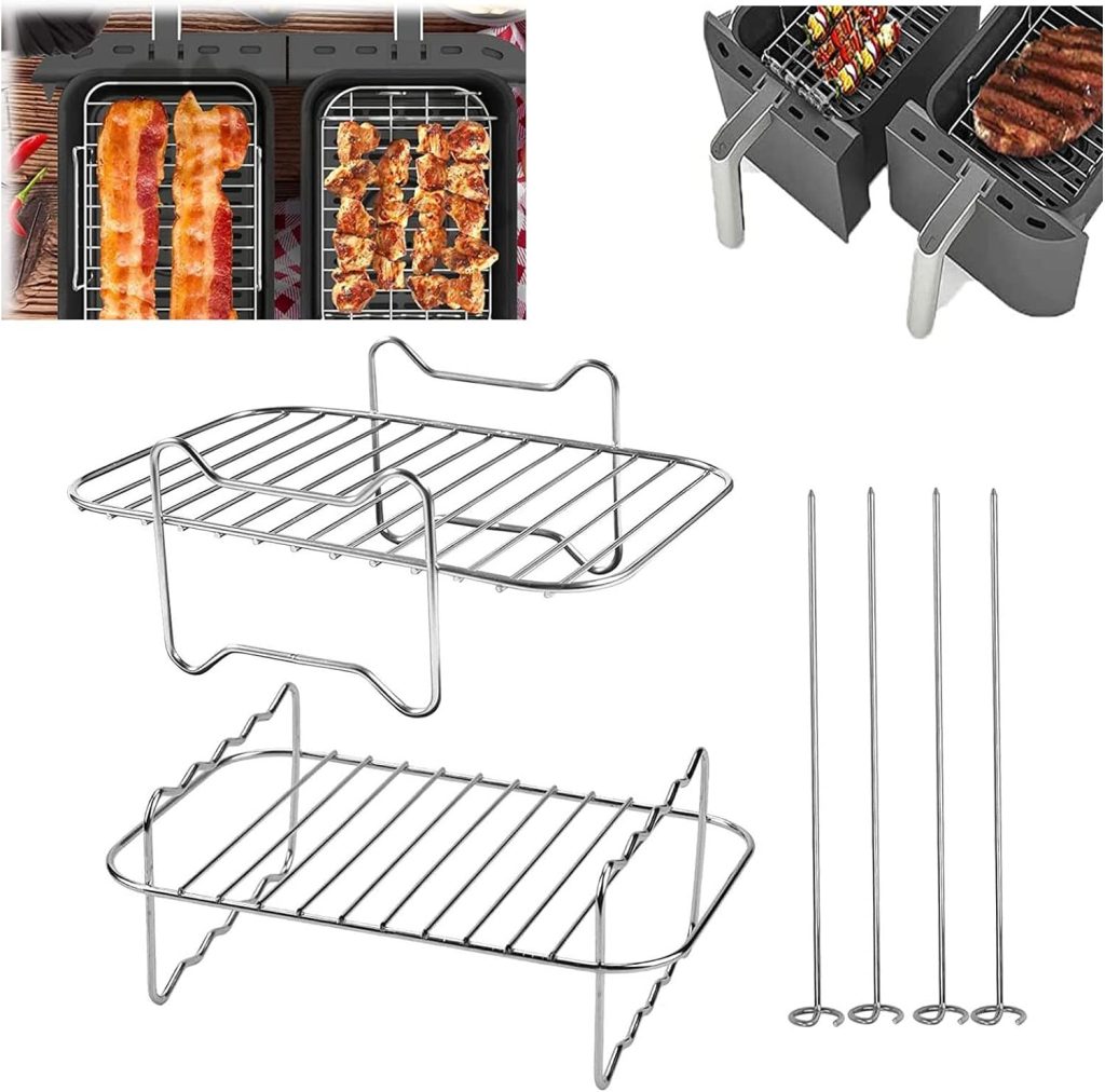 Esteopt 2 Pack Air Fryer Rack Air Fryer Accessories Compatible with Ninja Food Dual Zone Air Fryer [AF300UK] [AF400UK] 304 Stainless Steel, Silver (AF-20202)
