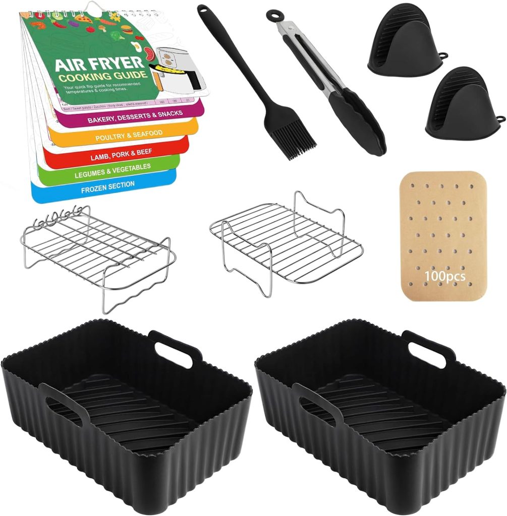 HOMELYLIFE Air Fryer Accessories, Silicone Air Fryer Liners for Ninja AF400UK AF300UK AF451UK AF500UK Tower T17088 7.6L-9.5L, 10 Pcs Dual Air Fryer Accessories Includes Cooking Guide Booklet