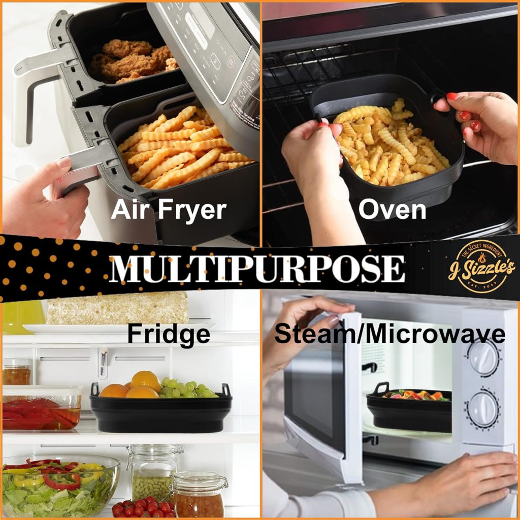 J Sizzle’s - Pack of 2 Silicone Air Fryer Liners for Ninja Air Fryer Dual - Easy to Clean Dual Air Fryer Liners - Multi-Purpose Silicone Air Fryer Liner, Enhanced Heat Circulation with Drainage Tray