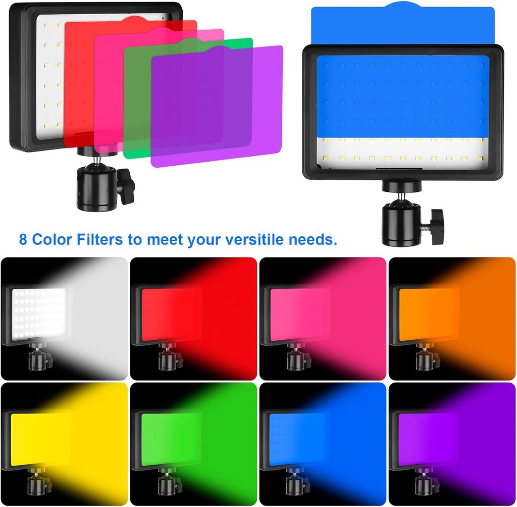 LED Photo Video Light 2-Pack, Ci-Fotto Dimmable 5600K USB LED Continuous Light Photography Light with Tripods and Color Filters for Photo Studios, YouTube, TikTok, Video Recording, Game Streaming