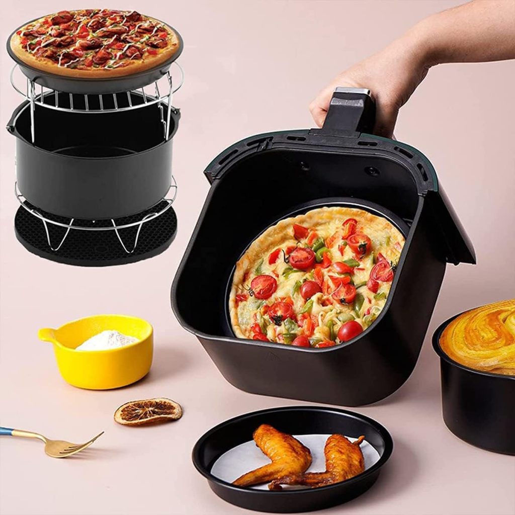 Max Air Fryer Accessories - 13 Pcs Set for Ninja Foodi - Cosori - Tefal - Tower and More - Fit All Airfryers 4.5L-5.5L - 8 inch Round Cake Barrel - Pizza Pan - Silicone Mat Liner - Dishwasher Safe