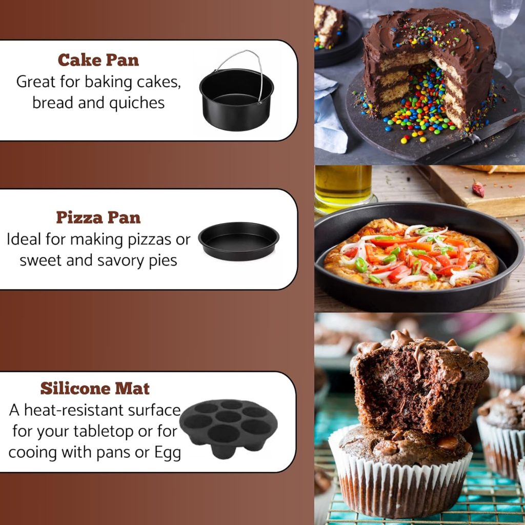Max Air Fryer Accessories - 13 Pcs Set for Ninja Foodi - Cosori - Tefal - Tower and More - Fit All Airfryers 4.5L-5.5L - 8 inch Round Cake Barrel - Pizza Pan - Silicone Mat Liner - Dishwasher Safe
