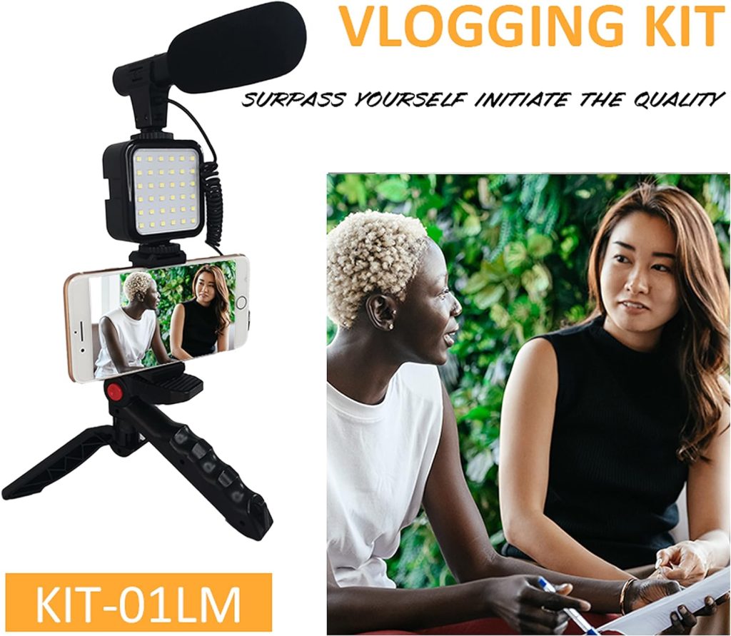 Peanutech Vlogging Kit for Mobile Phone Tripod Living Streaming Equipment with Shotgun Microphone 36 LED Light Tripod Fliming Equipment for YouTube Instagram Tiktok Compatible with Phone Camera …