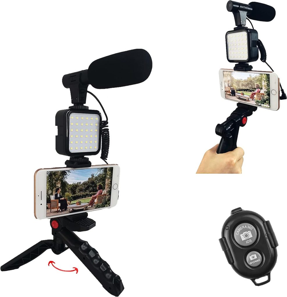 Peanutech Vlogging Kit for Mobile Phone Tripod Living Streaming Equipment with Shotgun Microphone 36 LED Light Tripod Fliming Equipment for YouTube Instagram Tiktok Compatible with Phone Camera …
