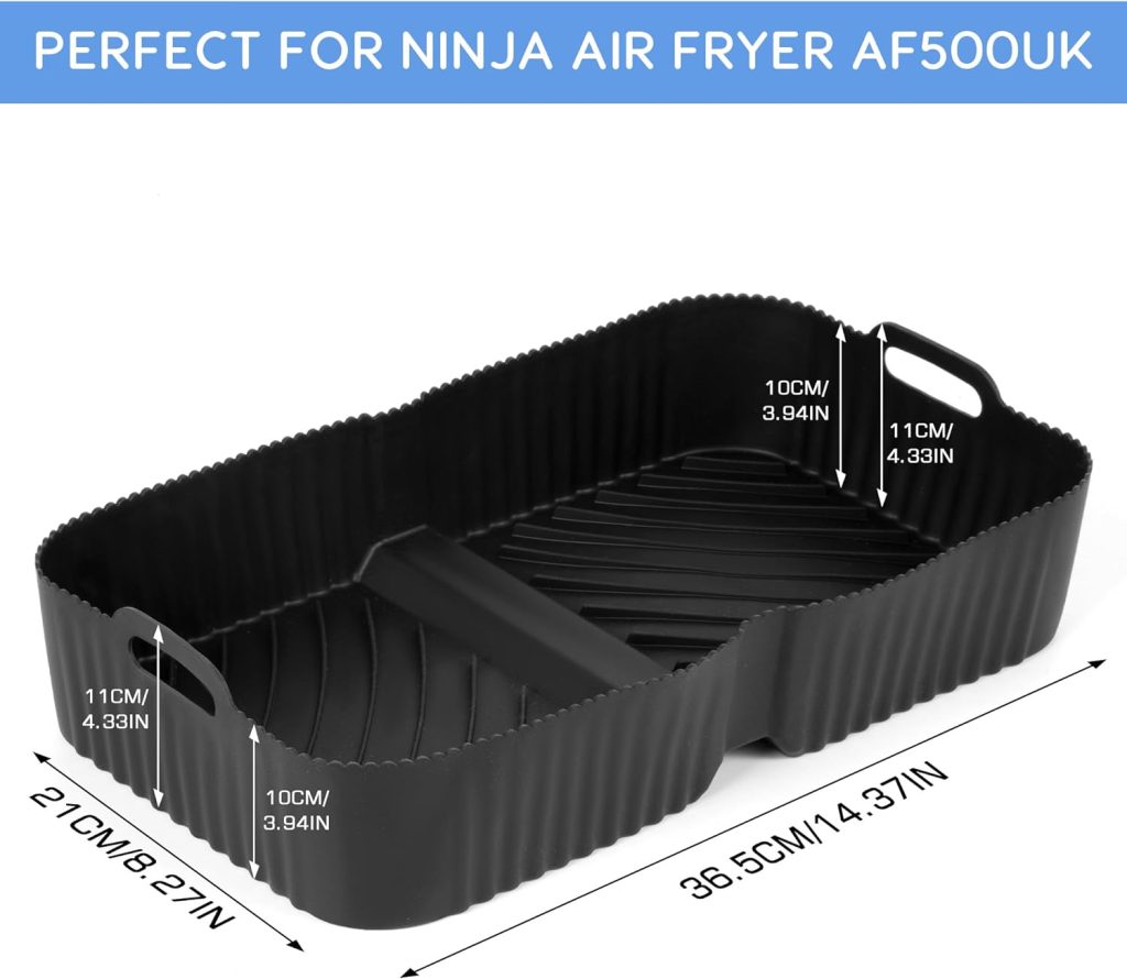 Pietuley Large Silicone Air Fryer Liners for Ninja Flex Drawer Air Fryer Accessories AF500UK / Ninja Foodi Flexdrawer Dual Air Fryer 10.4L AF500UK, Ninja Air Fryer Liners 10.4 Litre Inserts (Black)