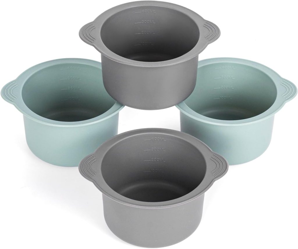 Pietuley Large Silicone Poached Egg Moulds, 4PCS Ramekins for Air Fryer, Yorkshire Pudding Tray Air Fryer Poached Egg Cups Poached Egg Maker, Air Fryer Accessories Air Fryer Liners (Grey Green)