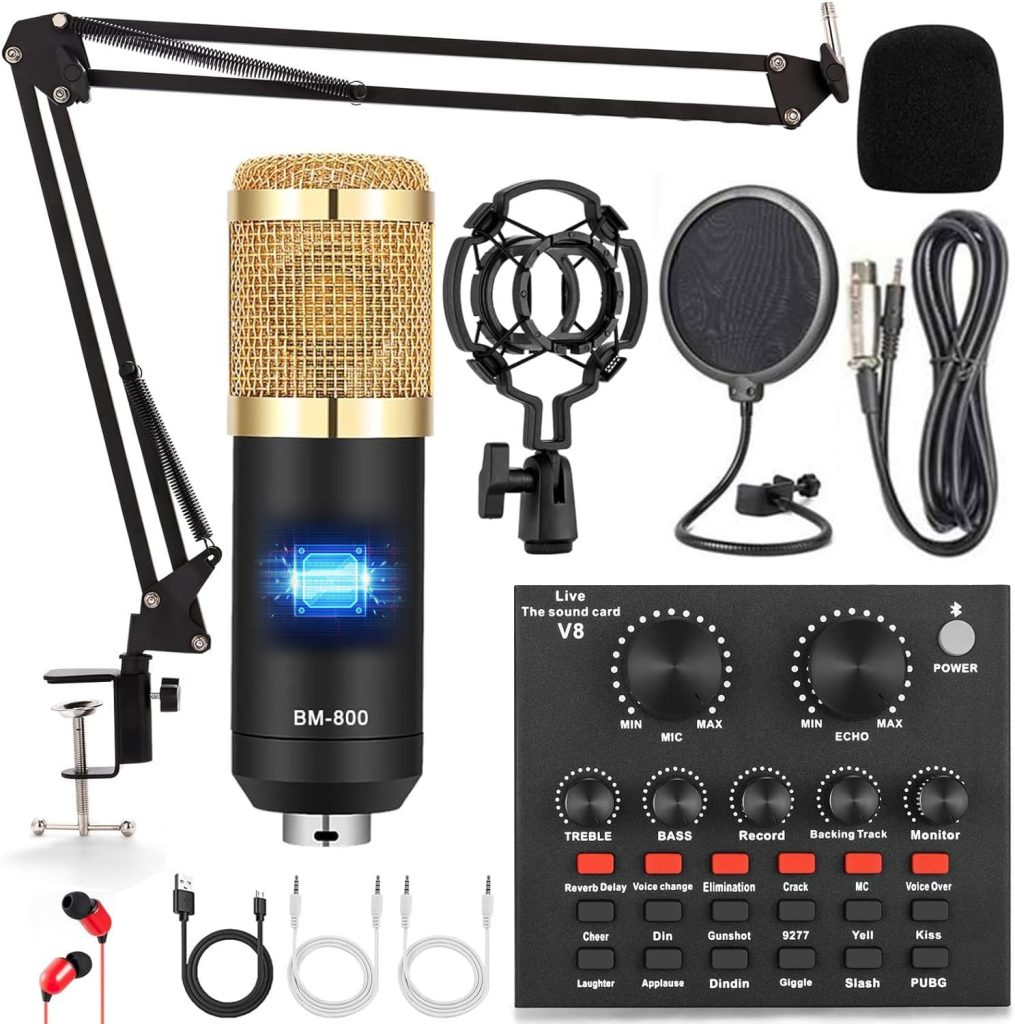 Podcast Equipment Bundle, ALPOWL Audio Interface with ALL in One Live Sound Card and Condenser Microphone, Perfect for Recording, Broadcasting, Live Streaming