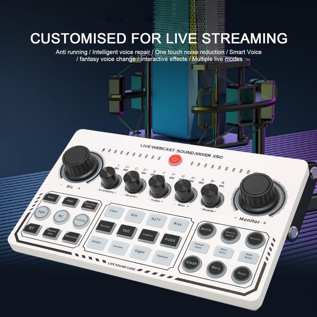 Professional Mixer, Podcast Equipment Bundle, USB External Sound Card with 12 Warm Up Sound Effects, Live Sound Card and Interface for Live Streaming Podcast Recording