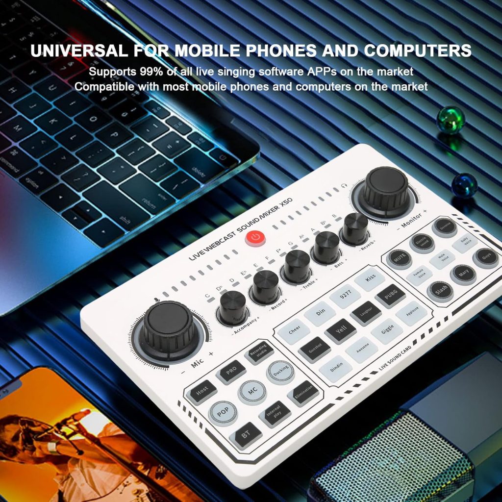Professional Mixer, Podcast Equipment Bundle, USB External Sound Card with 12 Warm Up Sound Effects, Live Sound Card and Interface for Live Streaming Podcast Recording