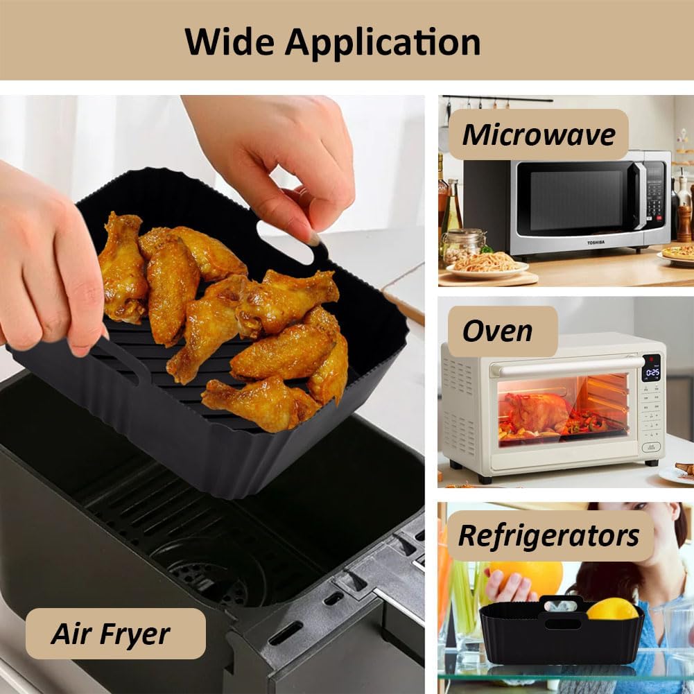 Reusable Air Fryer Liners for Tefal Easy Fry 5.2L/3.1L, Dual Air Fryer Accessories Air Fryer Silicone Liners Reusable Air Fryer Inserts for Lakeland 5L/3L, Tower T17099 5.2L/3.3L, Salter 5.5L/3.5L