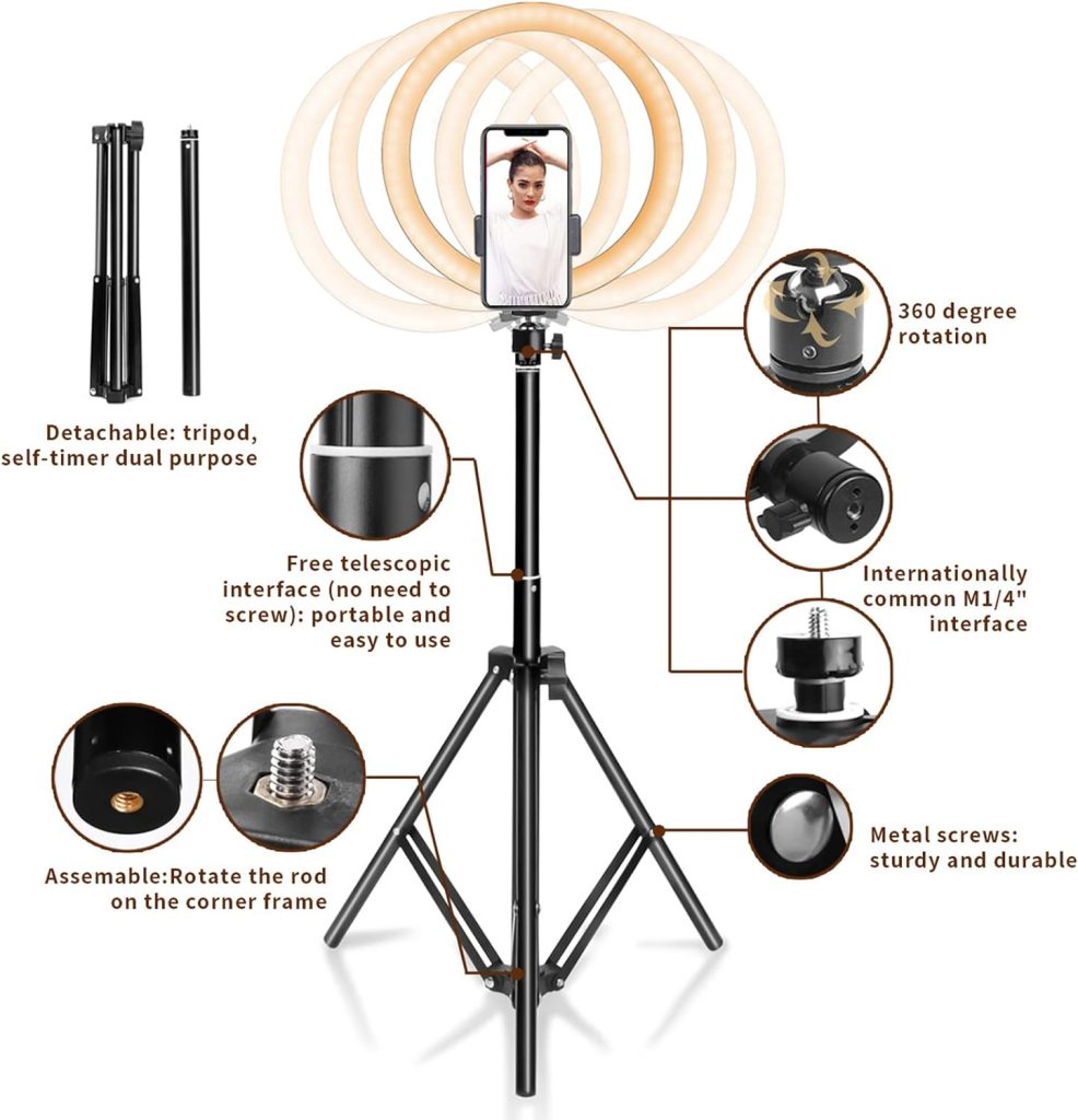 Ring Light 10 with 67 Extended Tripod Stand  Phone Holder for YouTube Video, Camera Led Ring Light for Streaming, Makeup, Selfie Photography Compatible with iPhone Android