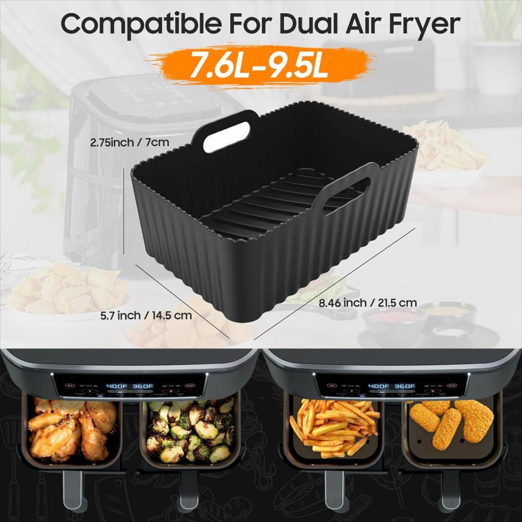 Silicone Air Fryer Liner | 9 PCS Air Fryer Accessories for Ninja Dual AF400UK  AF300UK  Tower T17088 | Reusable Air Fryer Liners  Air Fryer Rack etc Accessories, Compatible for Oven, Microwave