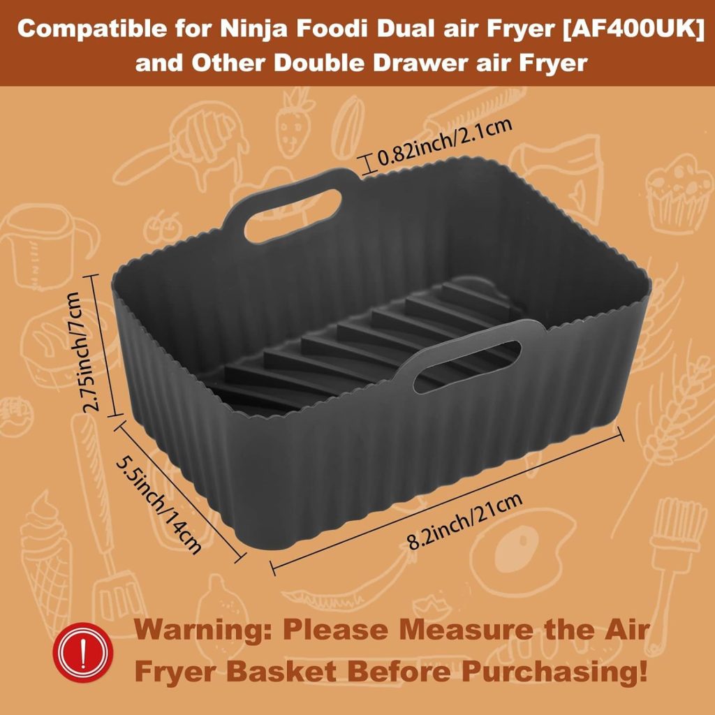 Silicone Air Fryer Liners for Ninja Foodi Air Fryer AF300UK, AF400UK, 2Pcs Ninja Foodi Dual Zone Air Fryer Accessories, Reusable Silicone Dual Basket Air Fryer Liner 7.6L-9.5L