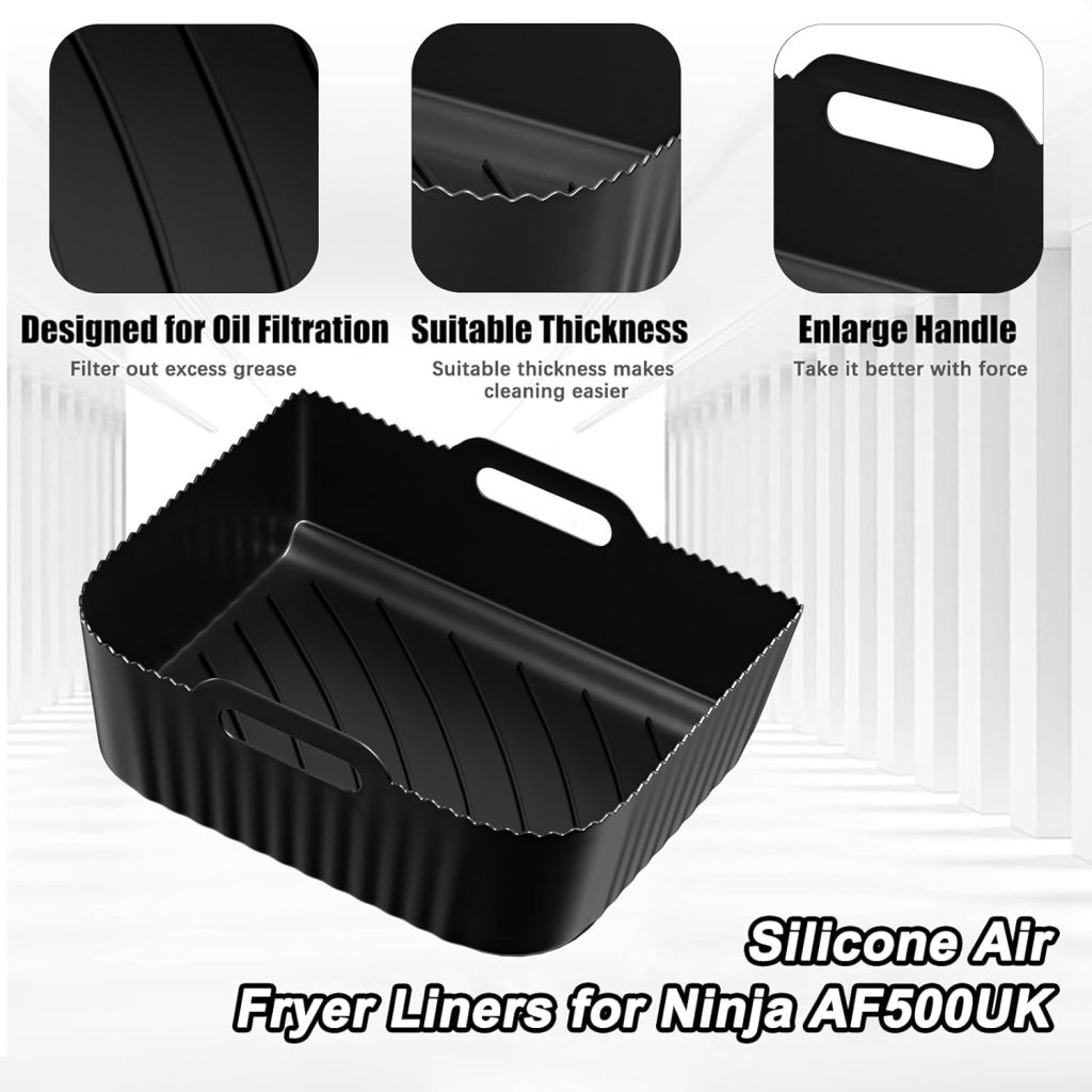 Silicone Air Fryer Liners for Ninja Foodi Flexdrawer AF500UK, Air Fryer Accessories Reusable Air Fryer Inserts for Dual Air Fryer AF500UK 10.4L Large Size 2 Set (Black, 2 * 5.2L)