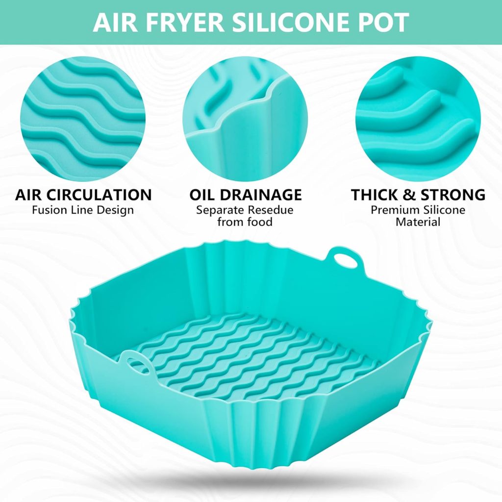 Siliz Air Fryer Silicone Liners, 3 Pack Reusable Silicone Airfryer Liners Tray | Replacement for Disposable Parchment Paper Liner | 2 Square and 1 Circle Food Grade Kitchen Accessories