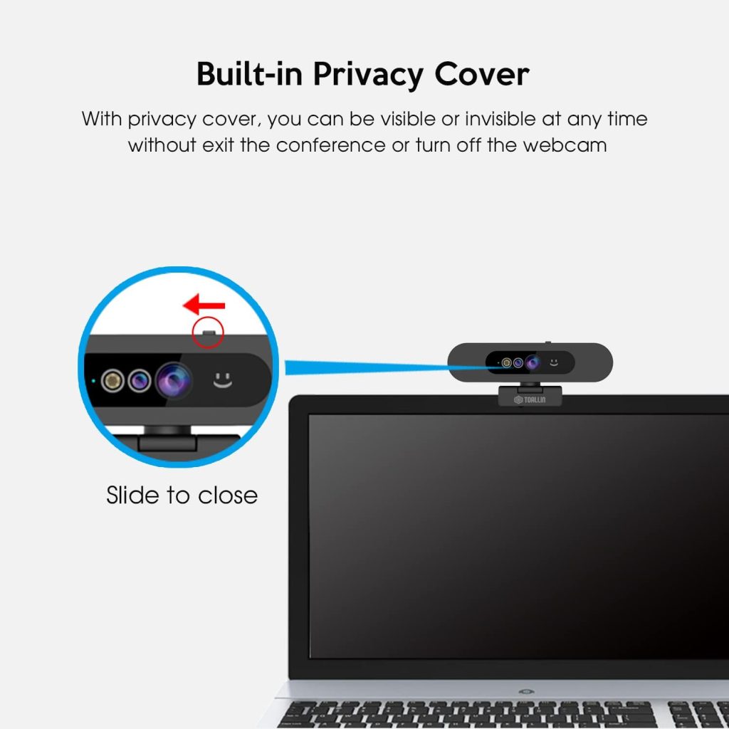 TOALLIN 1080P FHD Webcam for Windows Hello Face Login, Facial Recognition IR Camera  Windows Hello Compatible Webcam, Computer Camera, Wide Angle View USB Webcam with Privacy Cover