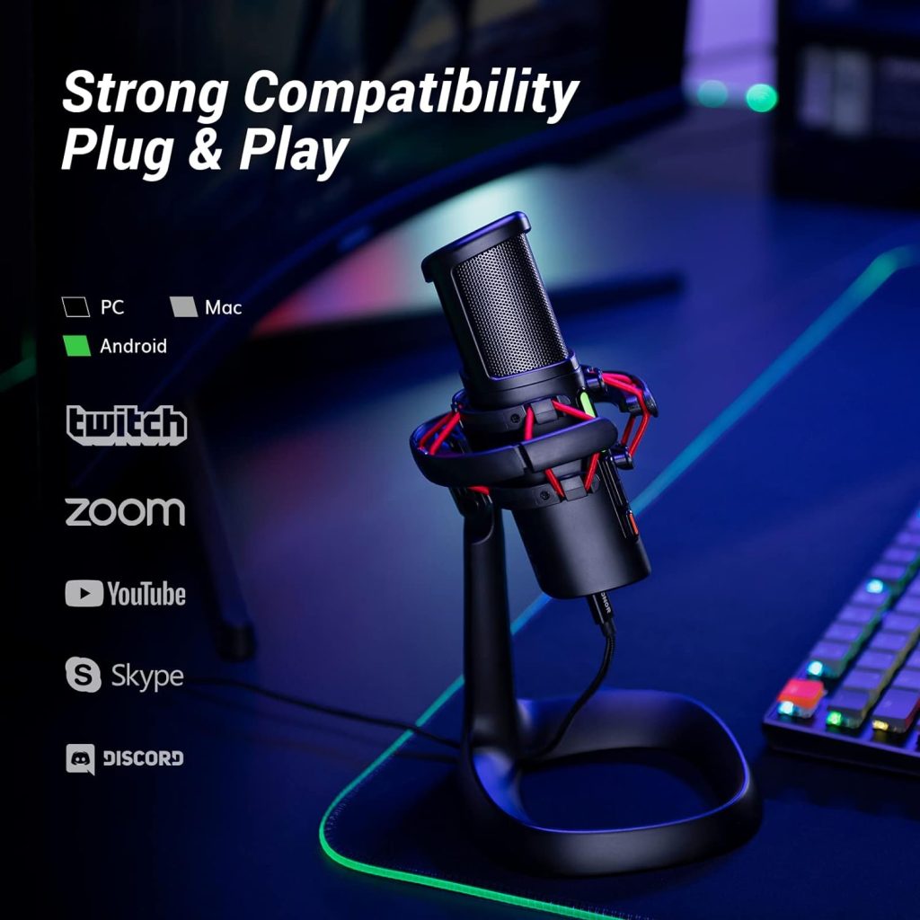 TONOR TC-777 Podcast Microphone, USB Computer Microphone, Cardioid Condenser PC Mic with Tripod Stand and Pop Filter for Podcasting, Streaming, Vocal Recording, Compatible with PC  Laptop, PS4/5