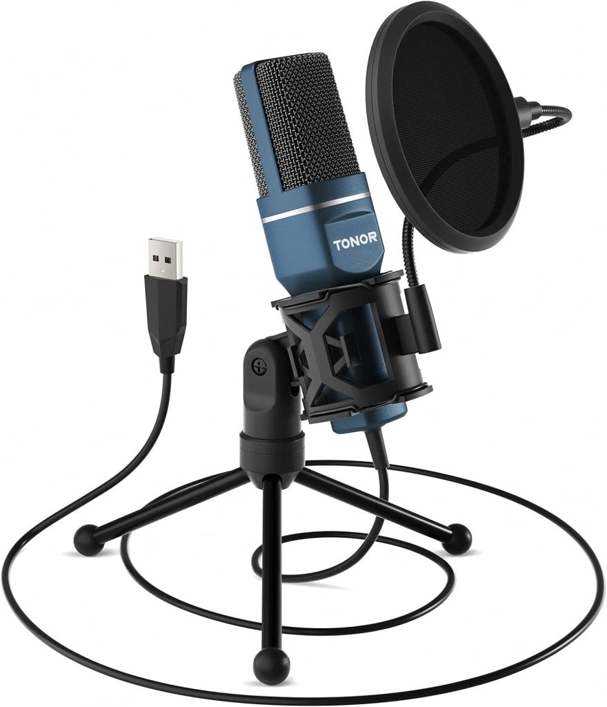 TONOR TC-777 Podcast Microphone, USB Computer Microphone, Cardioid Condenser PC Mic with Tripod Stand and Pop Filter for Podcasting, Streaming, Vocal Recording, Compatible with PC  Laptop, PS4/5