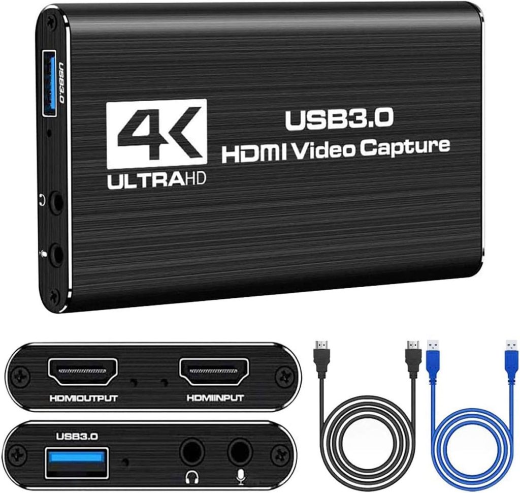 Video Capture Card, 4K HDMI Game Capture Card to USB 3.0 Loop-Out Switch Capture Card 1080P 60FPS Live Streaming Audio Video Recorder Device, Pack of 1