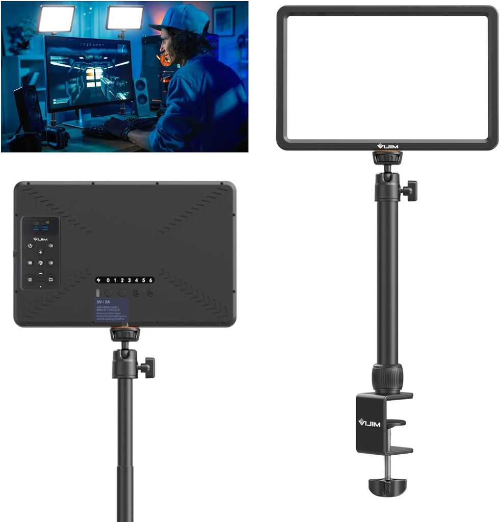 VIJIM K20 Professional Key Light with 600 lumens and 10W, 11 Desk Mount LED Video Light Panel Lighting Kit with Remote, 2500K-9000K Bi-Color Photography streaming light for YouTube/Live streaming