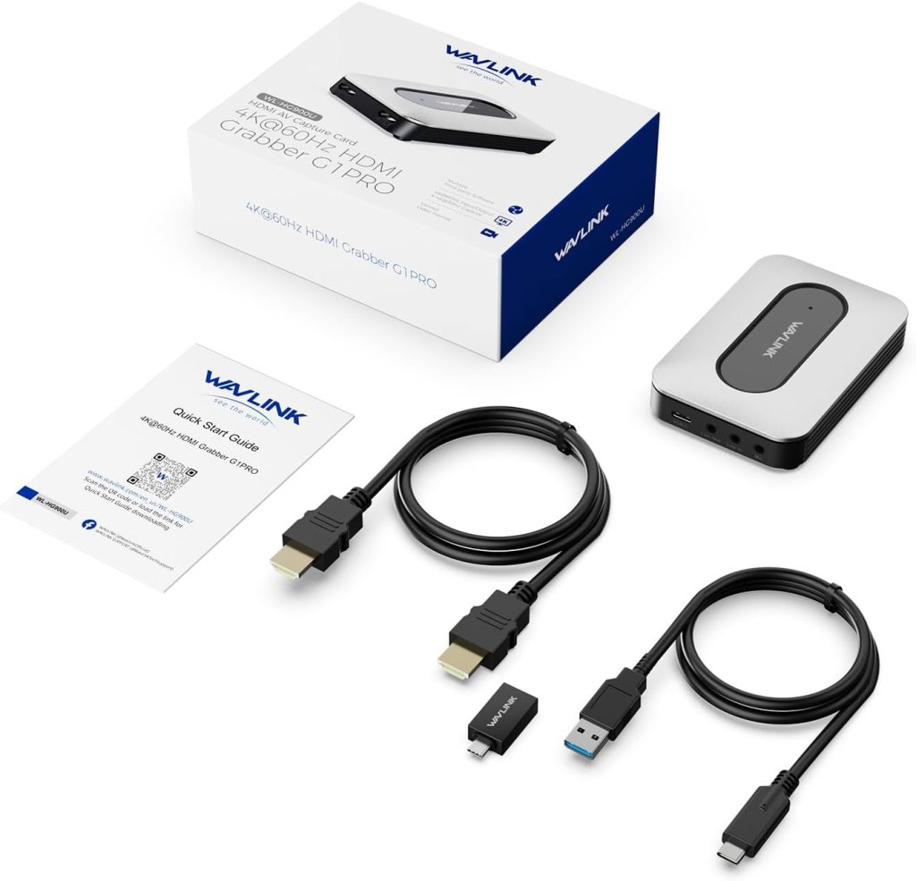 WAVLINK Video Capture Card, 4K HDMI Video Grabber, 1080P @60fps Video Capture Card for Gaming/Live Streaming/Video Conference, Support VRR, Plug and Play, Compatible with Windows/Mac/Linux/Android
