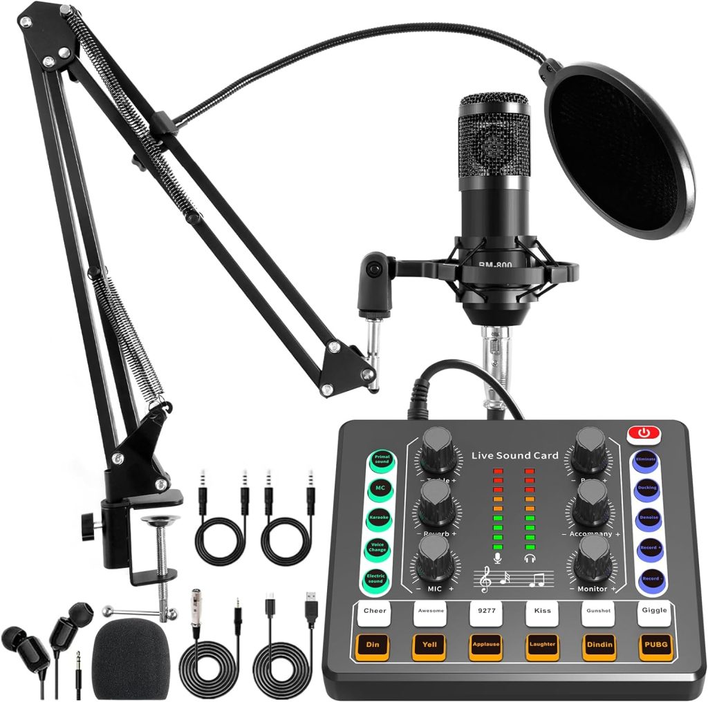 Xisono Podcast Equipment Bundle,Audio Interface and DJ Mixer and BM-800 Condenser Microphone,Podcast Microphone,Studio Equipment with Mic Arm,Bluetooth for Podcast,Streaming,Singing,PC
