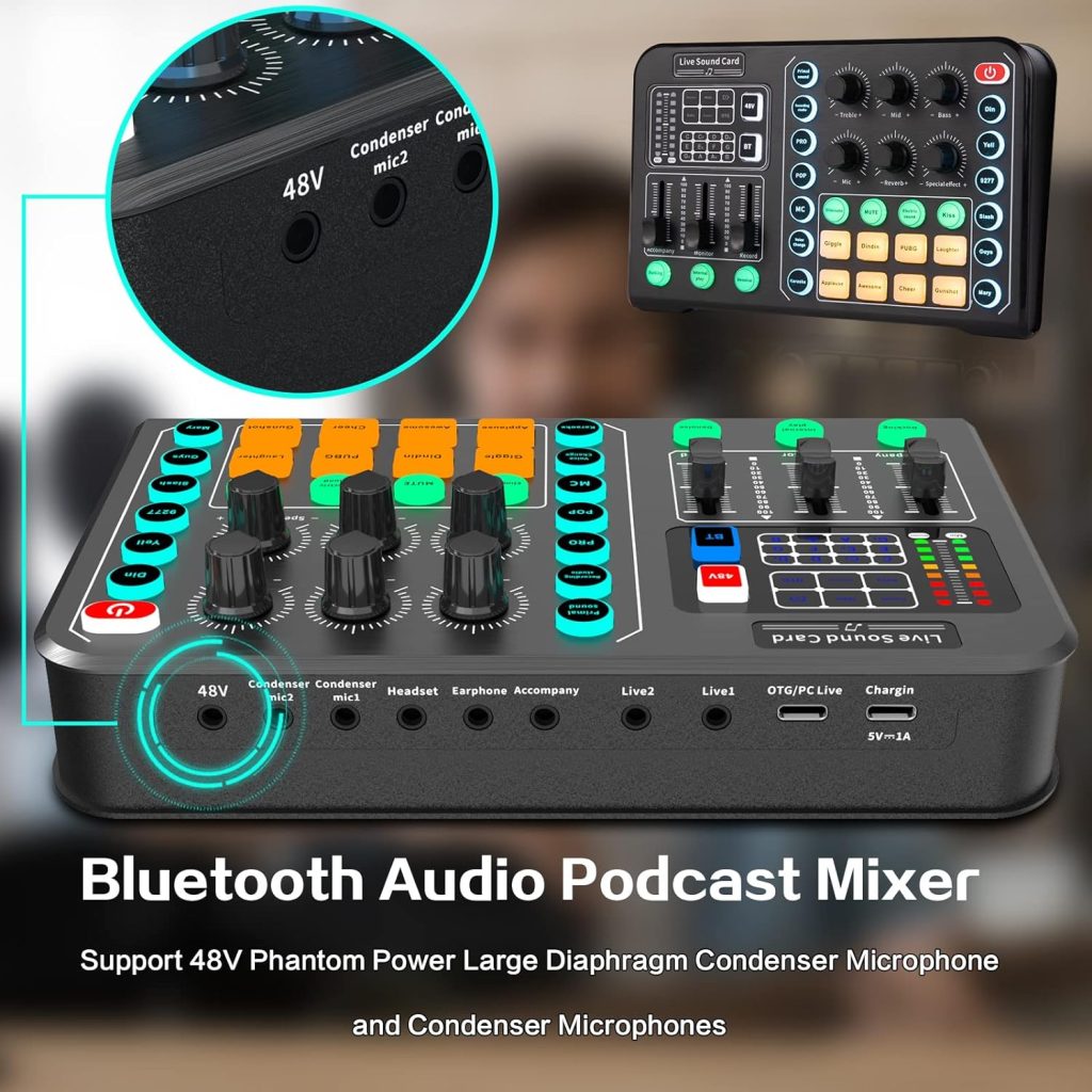 Xisono Podcast Equipment Bundle,Condenser Microphone Bundle with Tripod Stand and Audio Mixer/studio equipment/podcast microphone for Streaming Broadcast,Gaming,Recording,Singing,Tiktok,YouTube