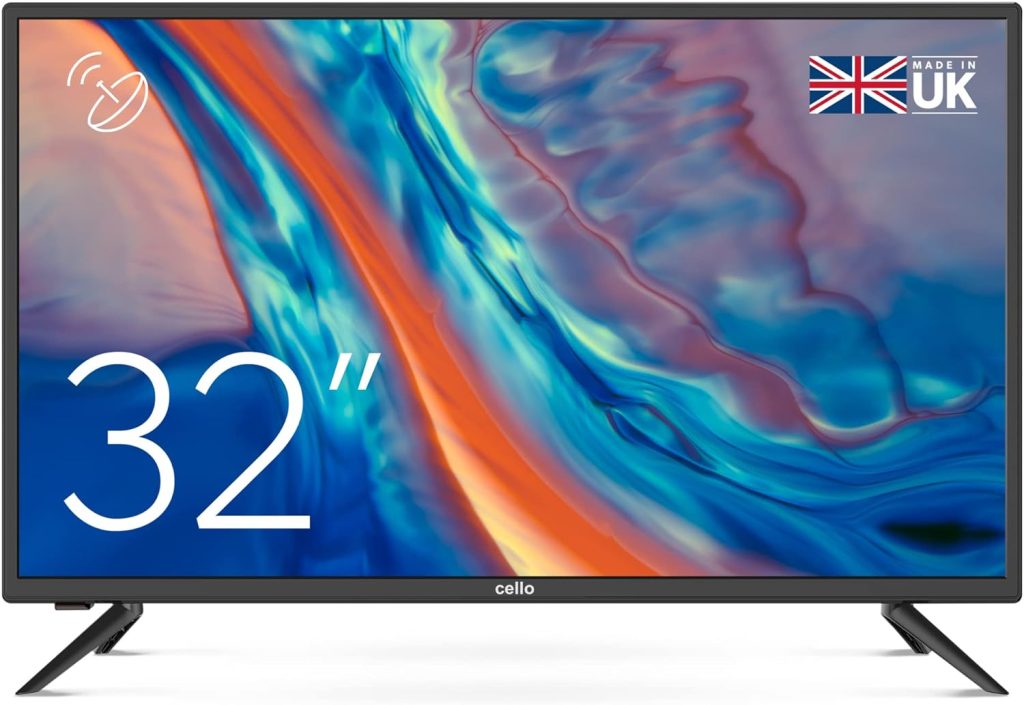 Cello ZBVD0223 32” HD Ready LED TV with built-in Freeview HD Built in Satellite receiver 3 x HDMI and USB 20 to record Live TV Easy to Setup Non-Smart TV Perfect for bedroom Made in the UK, Black           [Energy Class F]