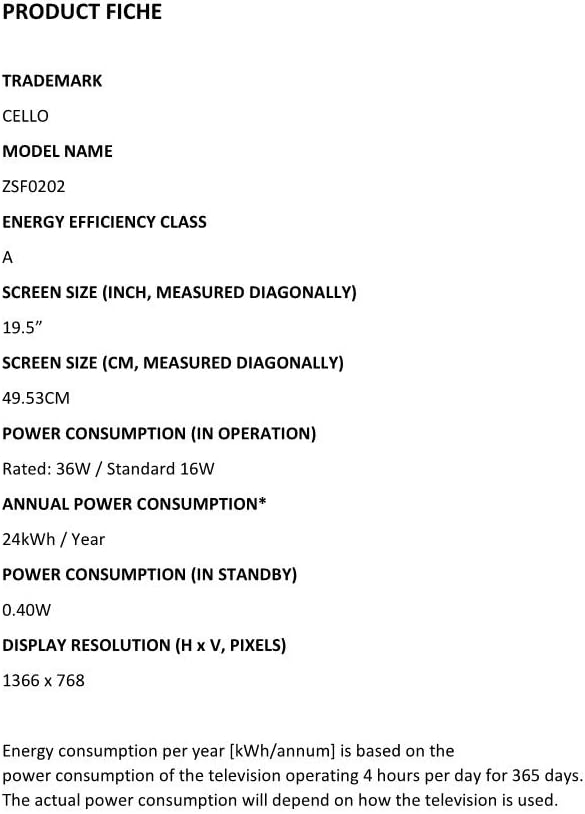 Cello ZSF0291 19 inch LED TV Built in DVD Freeview HD with Satellite Receiver DVB-S2 with HDMI and USB for recording from Live TV, Great to fit in small spaces Made In The UK           [Energy Class F]
