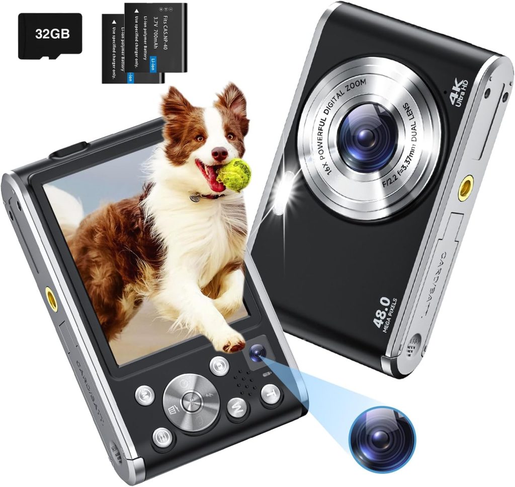 Digital Camera,4K Autofocus Compact Camera with 32G SD Card and Dual Camera,HD 48MP with 2.8 Large Screen, 16X Digital Zoom Kids Digital Camera with 2 Batteries,Vlogging Camera for Beginners